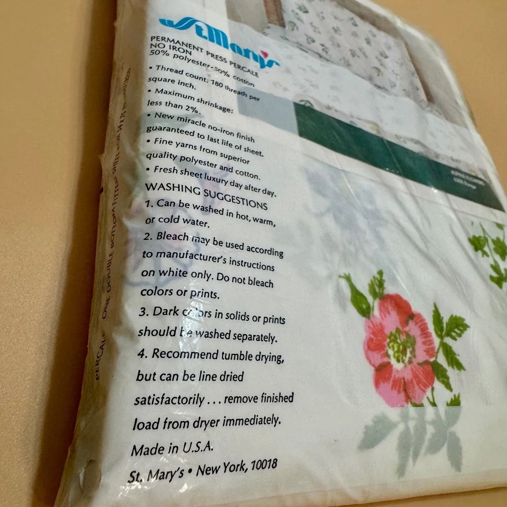 Vintage St. Mary's Aline Flowers Fitted Sheet NOS Double Full Floral Cottagecore